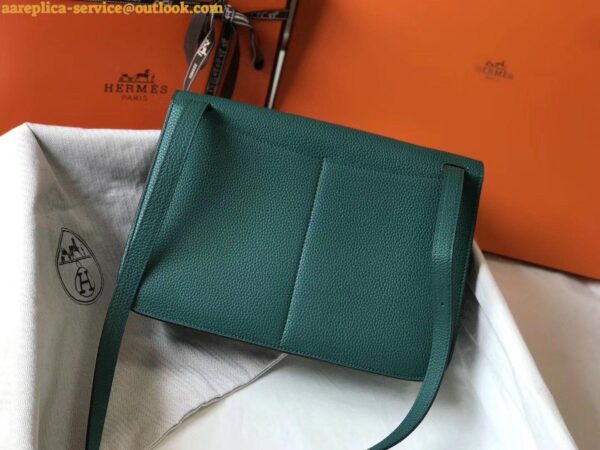 Replica Hermes Halzan 31cm Bag In Malachite Clemence Leather 10