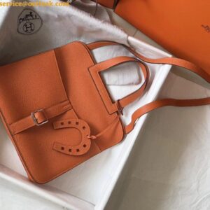 Replica Hermes Halzan 31cm Bag In Orange Clemence Leather