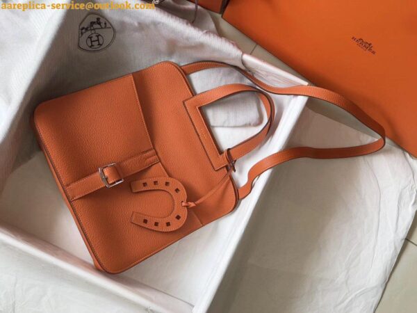 Replica Hermes Halzan 31cm Bag In Orange Clemence Leather 3