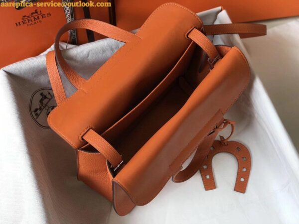 Replica Hermes Halzan 31cm Bag In Orange Clemence Leather 5