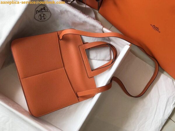 Replica Hermes Halzan 31cm Bag In Orange Clemence Leather 7