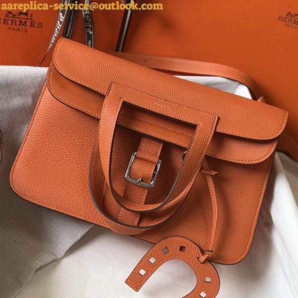 Replica Hermes Halzan 31cm Bag In Orange Clemence Leather 10