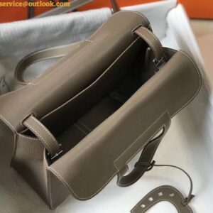 Replica Hermes Halzan 31cm Bag In Taupe Clemence Leather 2