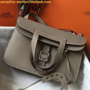 Replica Hermes Halzan 31cm Bag In Tourterelle Clemence Leather