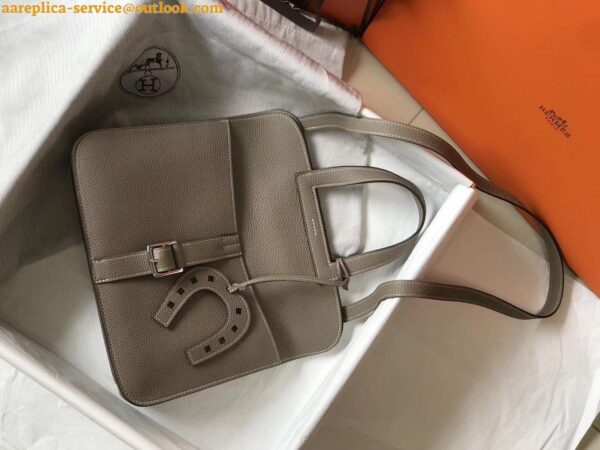 Replica Hermes Halzan 31cm Bag In Tourterelle Clemence Leather 5