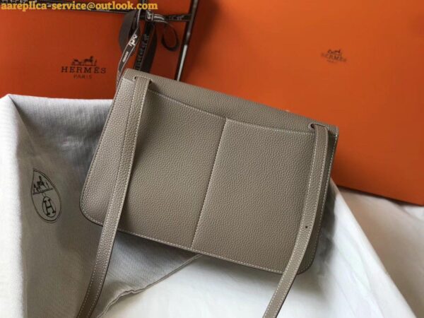 Replica Hermes Halzan 31cm Bag In Tourterelle Clemence Leather 7