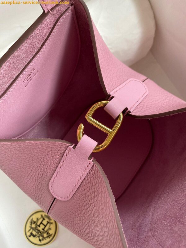 Replica Hermes In The Loop 18 Handmade Bag in Mauve Sylvestre Clemence Leather 10