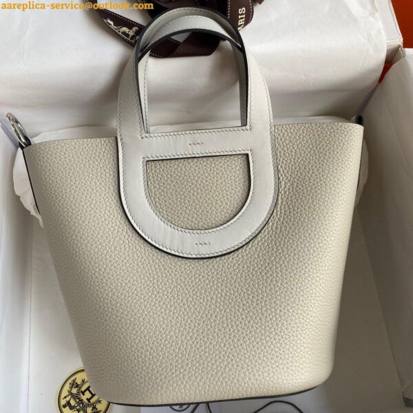 Replica Hermes In The Loop 18 Handmade Bag in Pearl Grey Clemence Leather 3