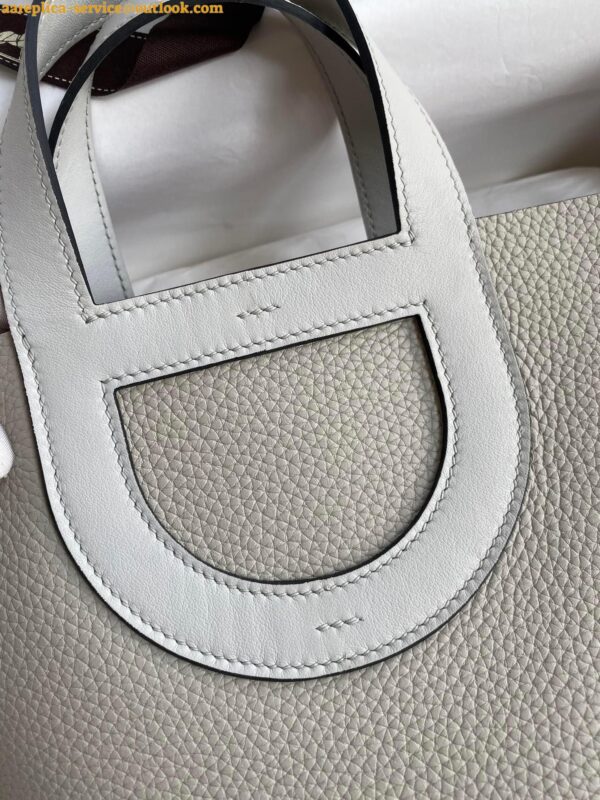 Replica Hermes In The Loop 18 Handmade Bag in Pearl Grey Clemence Leather 4