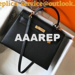 Replica Hermes Sellier Kelly 28cm of Epsom Leather Bag 20330 Black 2