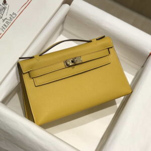 Replica Hermes Kelly Pouchette Swift Leather clutch bag Gold H230269