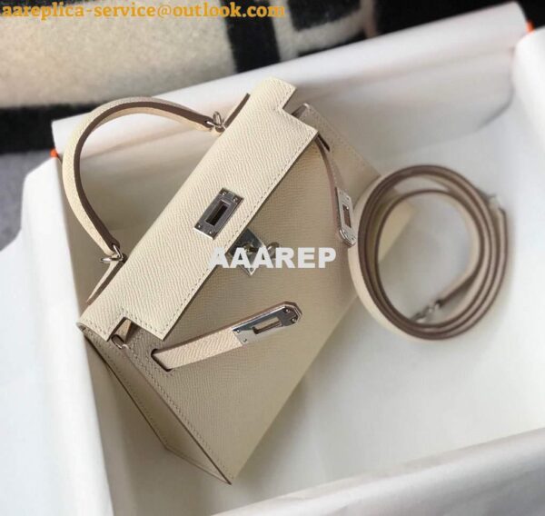 Replica Hermes Kelly Bag Hermes 19CM Epsom Shoulder Mini Bag Beige Silver buckle 20457 6