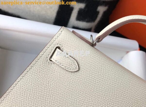 Replica Hermes Kelly Bag Hermes 19CM Epsom Shoulder Mini Bag Beige Silver buckle 20457 8