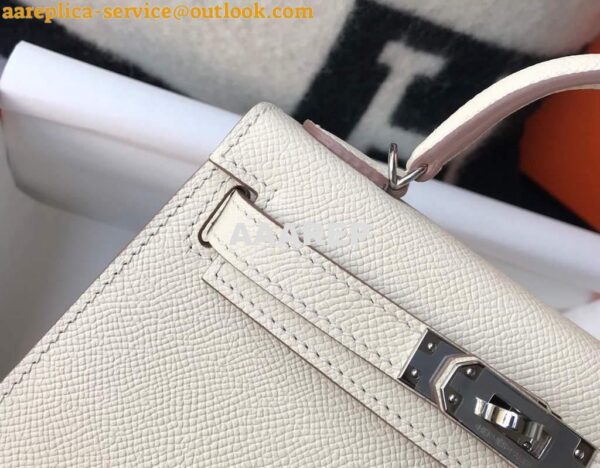 Replica Hermes Kelly Bag Hermes 19CM Epsom Shoulder Mini Bag Beige Silver buckle 20457 9