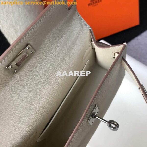 Replica Hermes Kelly Bag Hermes 19CM Epsom Shoulder Mini Bag Beige Silver buckle 20457 10