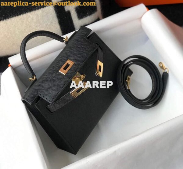 Replica Hermes Kelly Bag Hermes 19CM Epsom Shoulder Mini Bag Black Gold buckle 20455 6