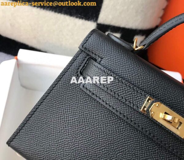 Replica Hermes Kelly Bag Hermes 19CM Epsom Shoulder Mini Bag Black Gold buckle 20455 10