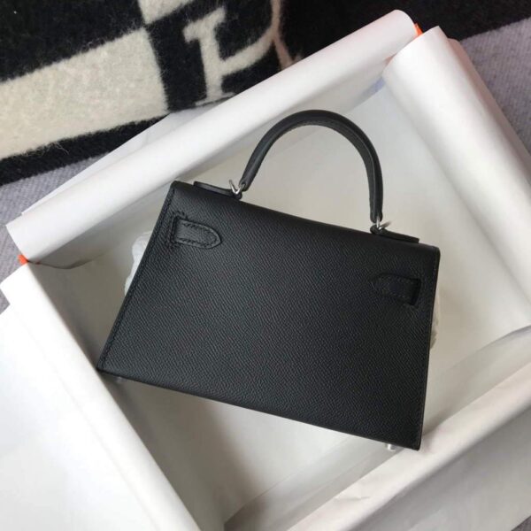 Replica Hermes Kelly Bag Hermes 19CM Epsom Shoulder Mini Bag Black Silver buckle 20456 3