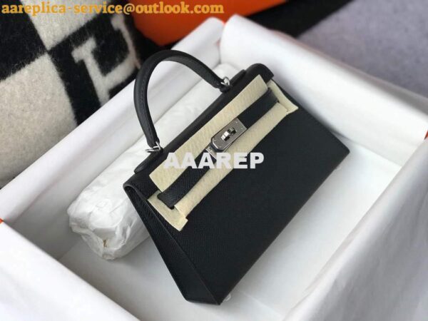 Replica Hermes Kelly Bag Hermes 19CM Epsom Shoulder Mini Bag Black Silver buckle 20456 4