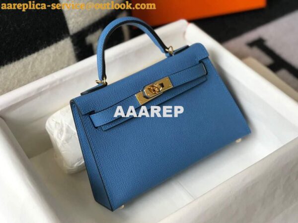 Replica Hermes Kelly Bag Hermes 19CM Epsom Shoulder Mini Bag Blue 20476 4