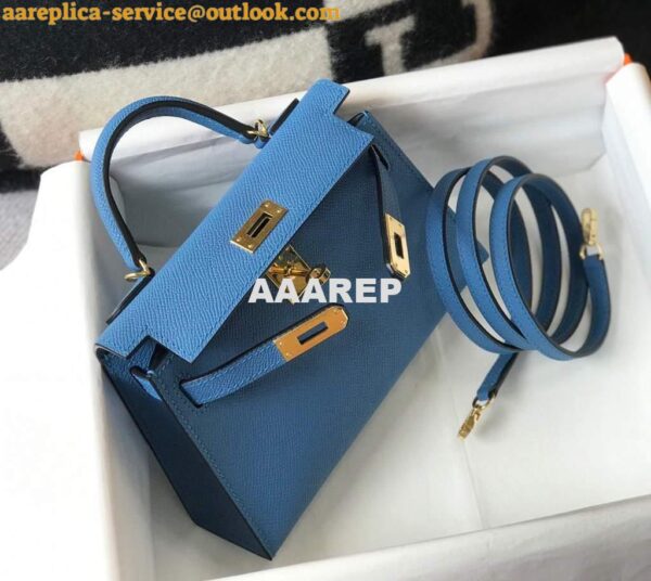 Replica Hermes Kelly Bag Hermes 19CM Epsom Shoulder Mini Bag Blue 20476 5