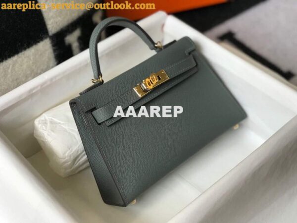 Replica Hermes Kelly Bag Hermes 19CM Epsom Shoulder Mini Bag Dark gray 20474 4