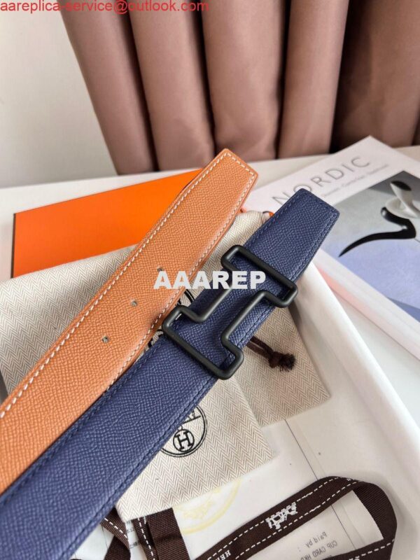 Replica Hermes Tonight Reversible Matte Belt 38MM in Blue and Gold Epsom Calfskin 6