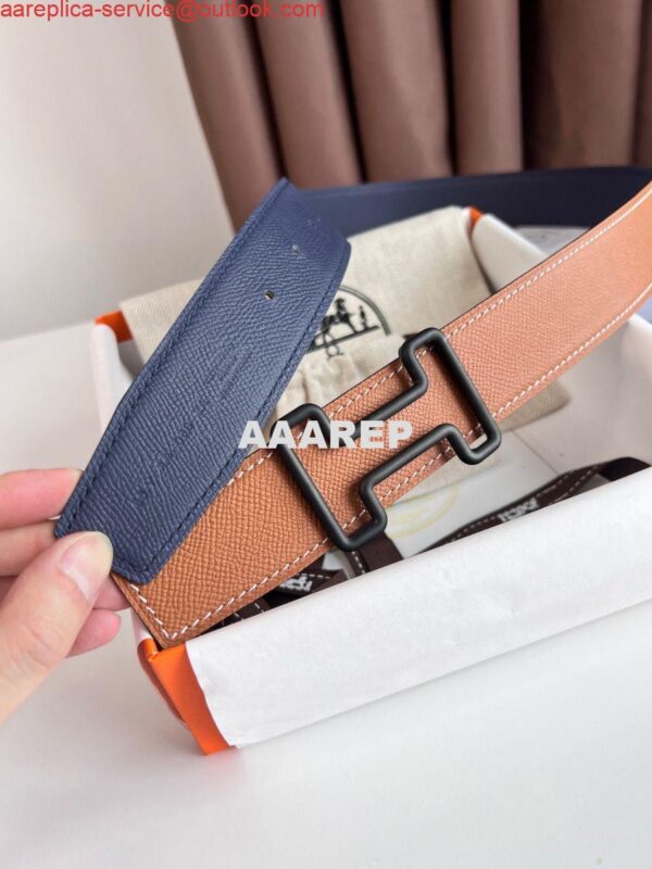 Replica Hermes Tonight Reversible Matte Belt 38MM in Blue and Gold Epsom Calfskin 7