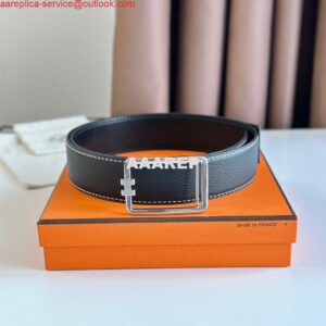 Replica Hermes Tube H Reversible Belt 38MM in Black Clemence Leather 2