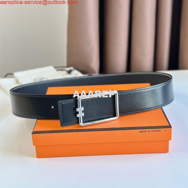 Replica Hermes Tube H Reversible Belt 38MM in Black Clemence Leather 7