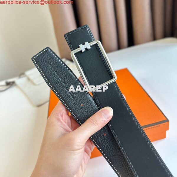 Replica Hermes Tube H Reversible Belt 38MM in Black Clemence Leather 8