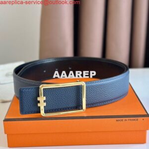 Replica Hermes Tube H Reversible Belt 38MM in Blue Clemence Leather