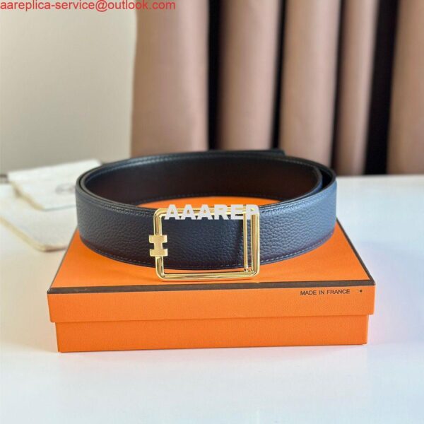 Replica Hermes Tube H Reversible Belt 38MM in Blue Clemence Leather 4