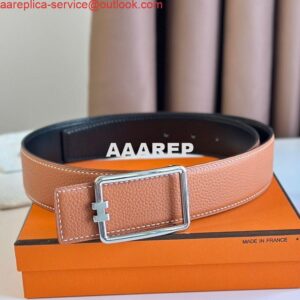 Replica Hermes Tube H Reversible Belt 38MM in Gold Clemence Leather