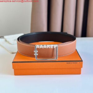 Replica Hermes Tube H Reversible Belt 38MM in Gold Clemence Leather 2