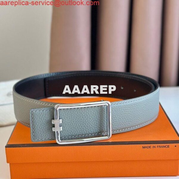 Replica Hermes Tube H Reversible Belt 38MM in Grey Clemence Leather 3