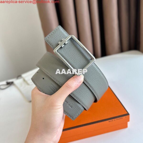 Replica Hermes Tube H Reversible Belt 38MM in Grey Clemence Leather 5