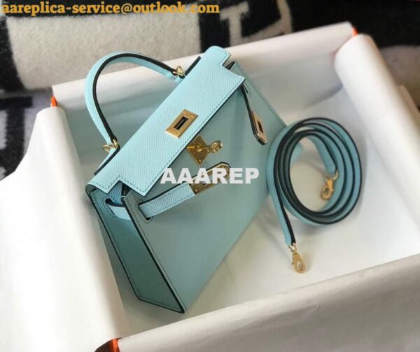 Replica Hermes Kelly Bag Hermes 19CM Epsom Shoulder Mini Bag Light blue 20473 5