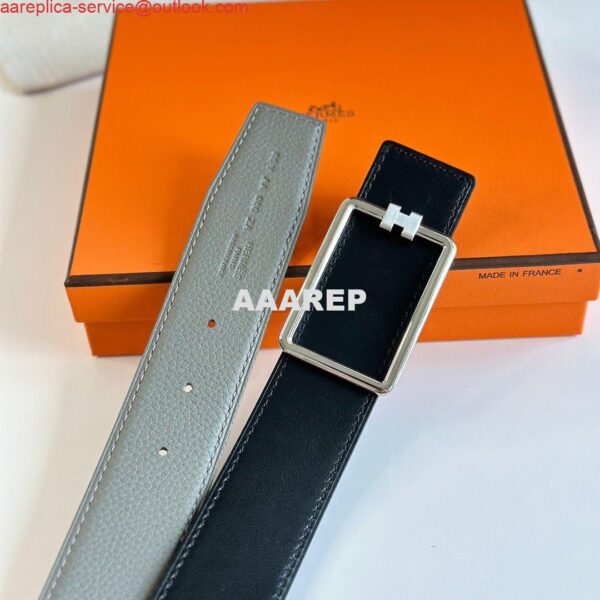 Replica Hermes Tube H Reversible Belt 38MM in Grey Clemence Leather 8