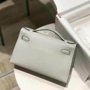 Replica Hermes Kelly Pouchette Swift Leather clutch bag Silver H230259