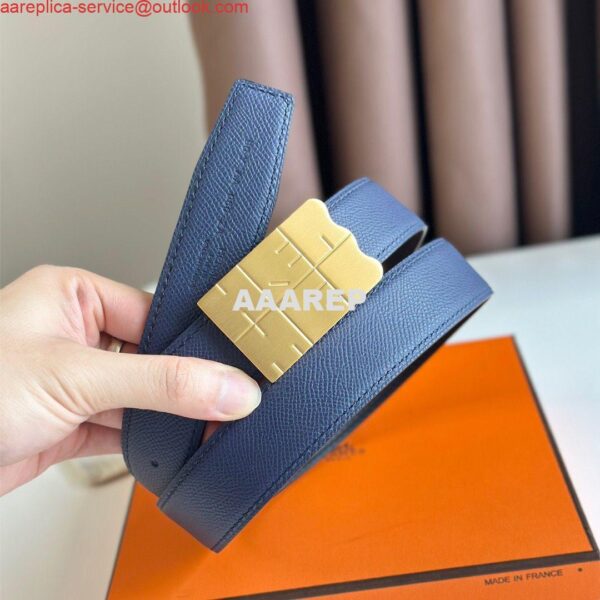 Replica Hermes Typo Reversible Belt 32MM in Blue Epsom Calfskin 5