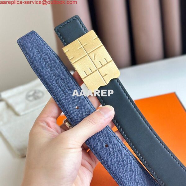 Replica Hermes Typo Reversible Belt 32MM in Blue Epsom Calfskin 7