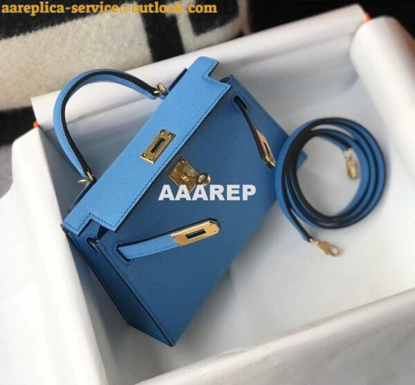 Replica Hermes Kelly Bag Hermes 19CM Epsom Shoulder Mini Bag Middle blue 20469 6