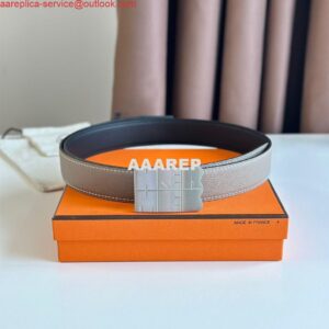 Replica Hermes Typo Reversible Belt 32MM in Grey Epsom Calfskin 2