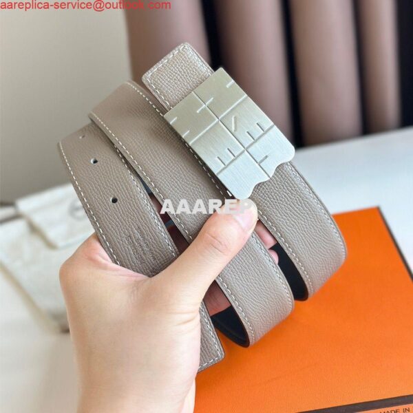 Replica Hermes Typo Reversible Belt 32MM in Grey Epsom Calfskin 6