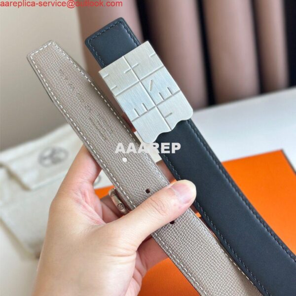 Replica Hermes Typo Reversible Belt 32MM in Grey Epsom Calfskin 7