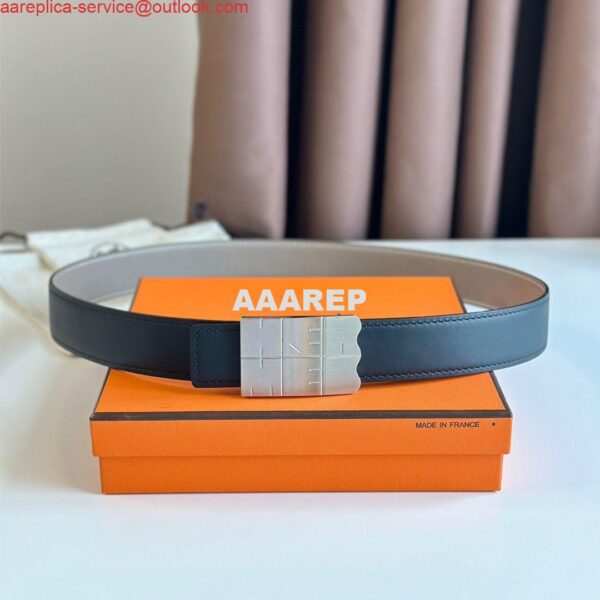 Replica Hermes Typo Reversible Belt 32MM in Grey Epsom Calfskin 8