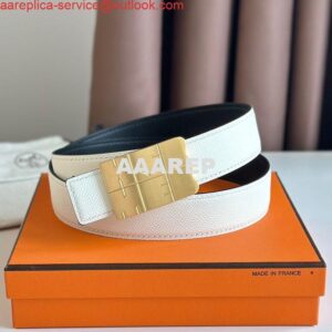 Replica Hermes Typo Reversible Belt 32MM in White Epsom Calfskin