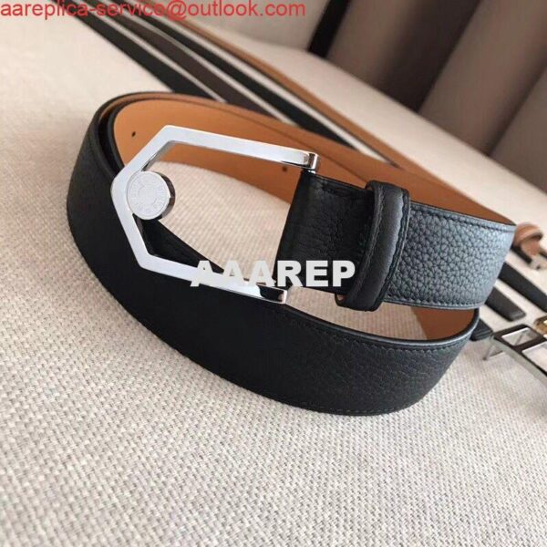 Replica Hermes Black Licol 40 MM Reversible Leather Belt 4