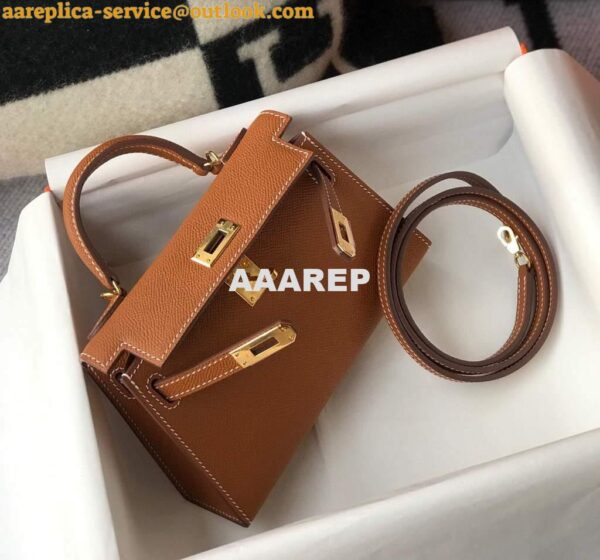 Replica Hermes Kelly Bag Hermes 19CM Epsom Shoulder Mini Bag Tan 20467 6